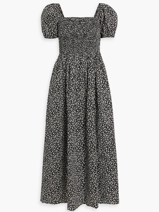 SOLID & STRIPED Dresses & Skirts - Solid & Striped Smocked Puff-Sleeve Maxi Dress in Black Floral NWT